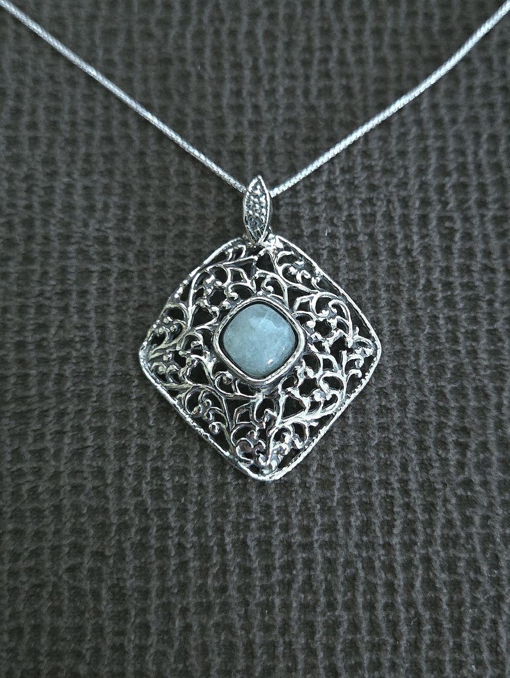Noa Zuman Silver🤍 Square Scroll📜 with Amazonite Pendant Necklace - NWT
